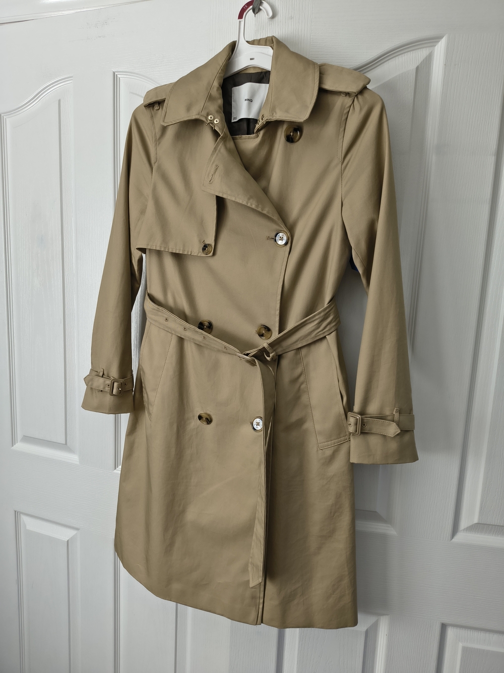 Mango Classic Double Breasted Trench Coat Belted Tan Khaki